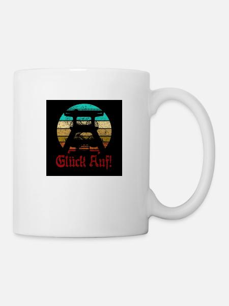 Retro Sunset Glück Auf! Vintage Bergbau Logo Zeche - Tasse - Weiß