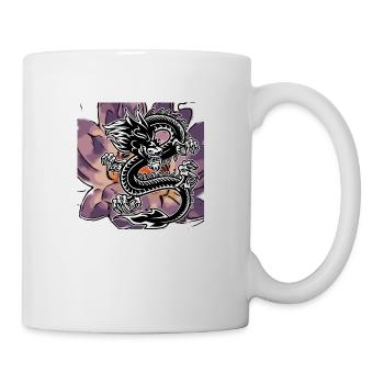 Dragon Mythical Creatures with Lotus Flowers Japanese - Mug - white - Right