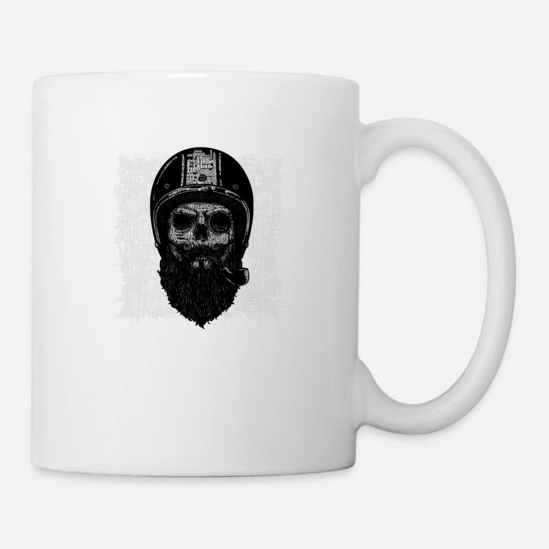 Skull with motorcycle helmet and beard - Mug - white
