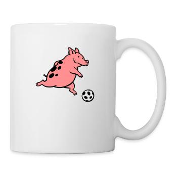 Schwein spielt Fußball - Tasse - Weiß - Rechts