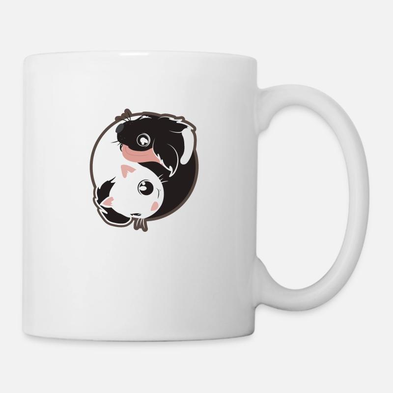Yin Yang chat chien noir et blanc - idée cadeau - Mug blanc - blanc