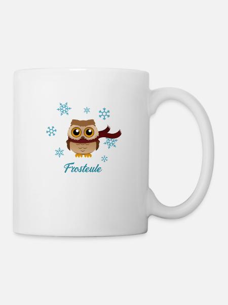 Frosteule Frostbeule eule mit schal - Tasse - Weiß