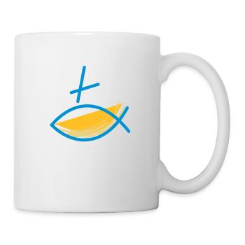 Altkatholischer Logo Fisch Blau/Gelb - Tasse - Weiß - Rechts