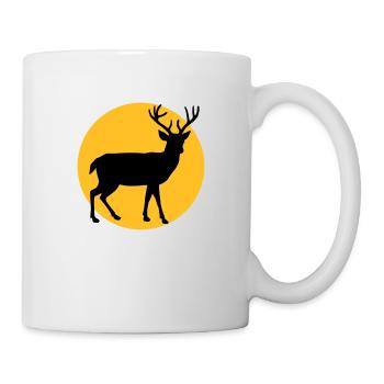 Hirsch mit Mond und Sonnenuntergang - Tasse - Weiß - Rechts