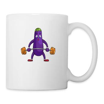 Aubergine Gemüse Gesund Geschenk Gewichte heben - Tasse - Weiß - Rechts