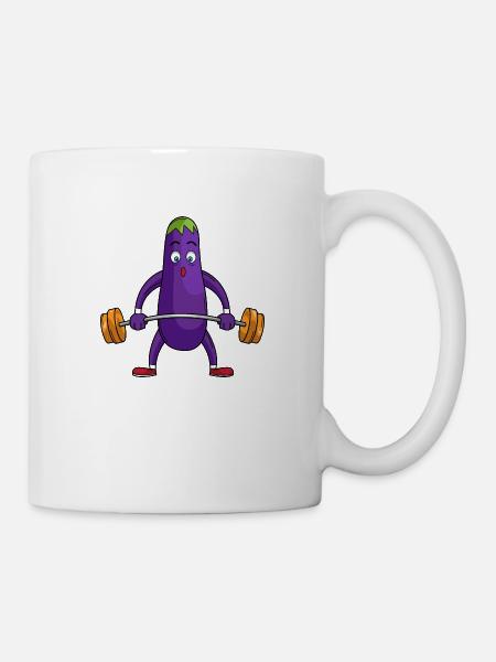 Aubergine légumes santé cadeau soulever des poids - Mug blanc - blanc