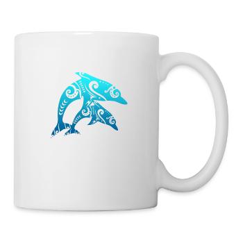 Maori Pair Dolphins Tribal Tattoo Blue Gift - Mug - white - Right