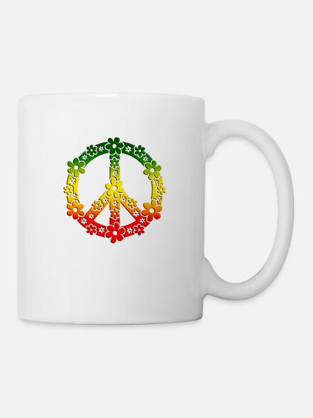 Reggae Peace Symbol Love Freedom Flower Summer - Kop/krus - hvid
