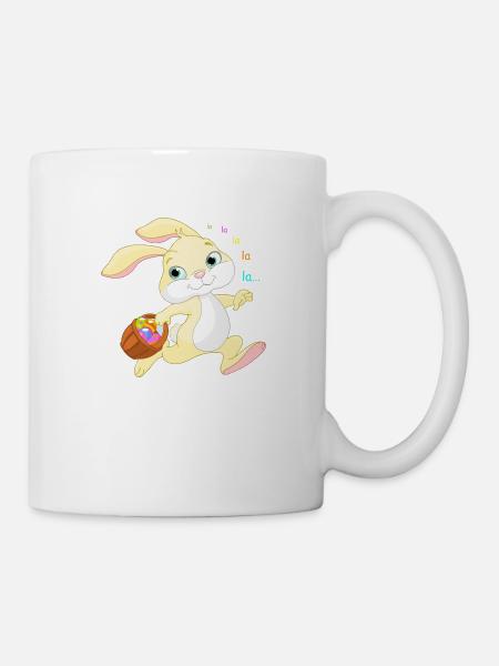 Osterhase mit buntem Eierkorb - Kop/krus - hvid