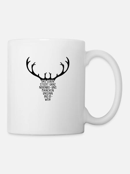 Geweih - Hirsch - Elch - Wild - Ren - Hörner - 1C - Tasse - Weiß