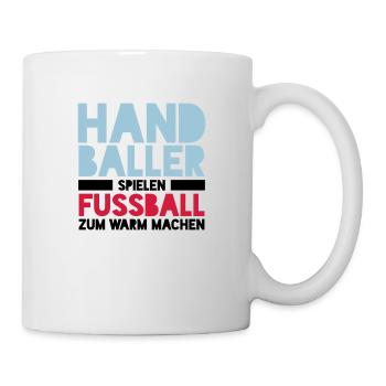 Handballer spielen Fussball zum Warm machen - Tasse - Weiß - Rechts