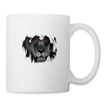 Lion in black and white with bright red eyes. - Mug - white - Right