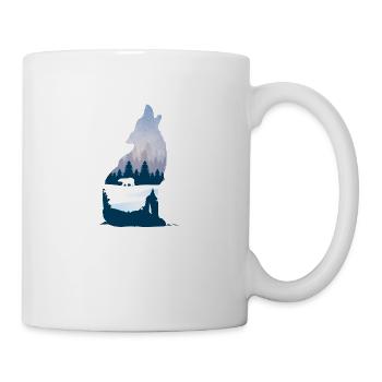 Loup hurlant en silhouette d'hiver avec forêt de conifères - Mug blanc - blanc - Droite