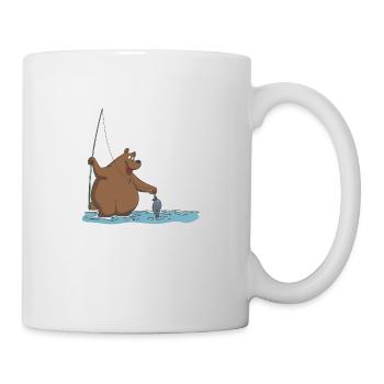 A bear is fishing for a fish gift - Mug - white - Right