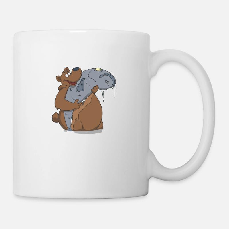Ein Bär mit Angler Trophäe Fisch Geschenk - Tasse - Weiß
