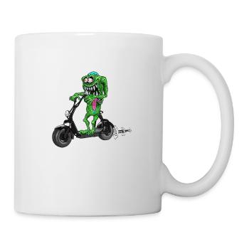 niedliches lustiges Monster auf Escooter - Tasse - Weiß - Rechts