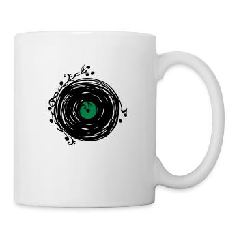 Vinyl record, music notes, bass, clef, key, party - Mug - white - Right