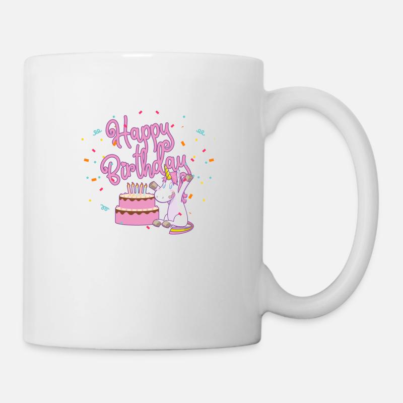Birthday party with a unicorn and cake - Mug - white