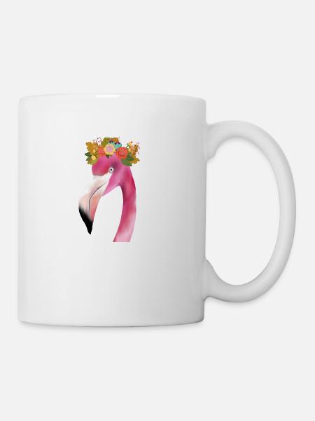 Flamingo mit Kranz - Tasse - Weiß