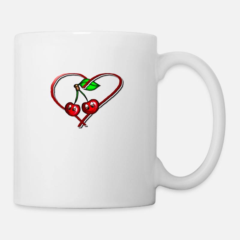 Cherry / cherry design with red heart and leaf - Mug - white