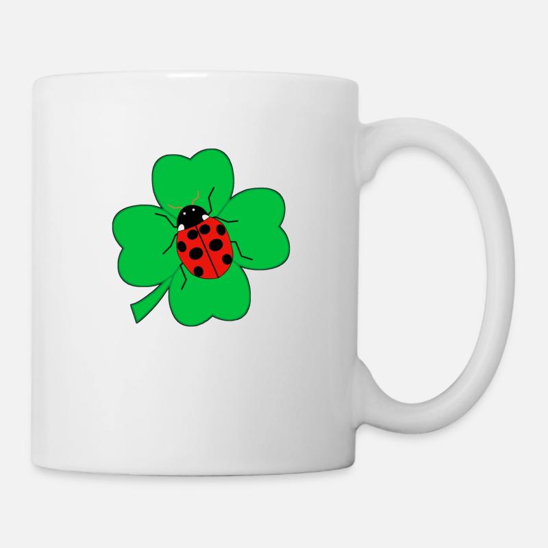 Marienkäfer auf Kleeblatt Glücksbringer Geschenk - Tasse - Weiß