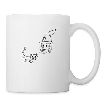 Hexe mit Katze - Tasse - Weiß - Rechts
