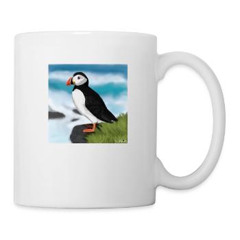 Gemalter Papageitaucher Vogel Design Illustration - Tasse - Weiß - Rechts