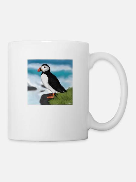 Gemalter Papageitaucher Vogel Design Illustration - Tasse - Weiß
