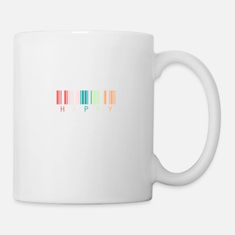 Strichcode "Happy" - Tasse - Weiß