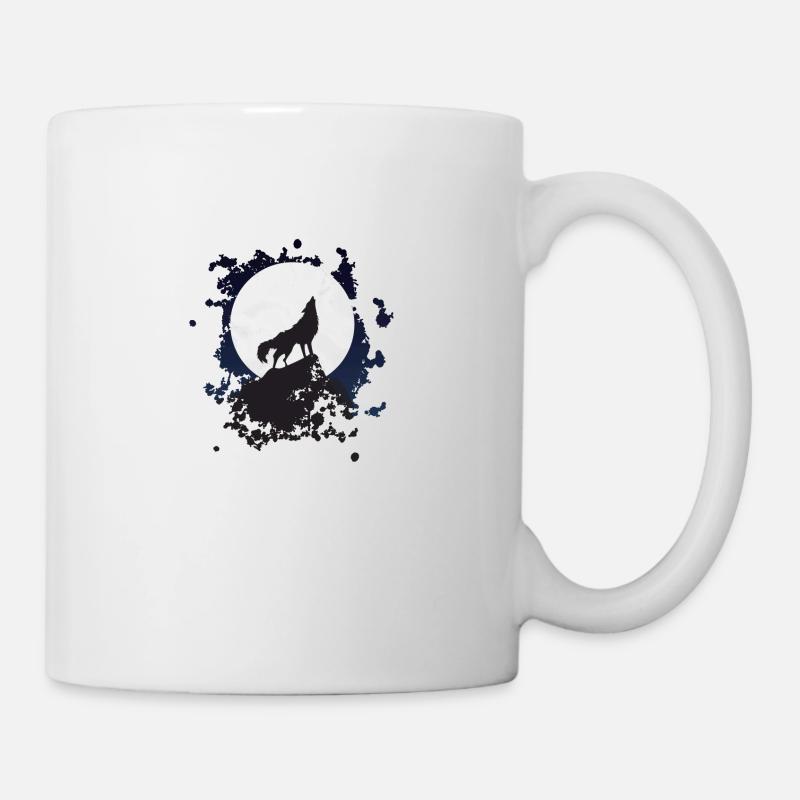 Heulender Wolf Wolf bei Vollmond - Tasse - Weiß