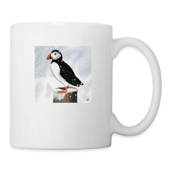 Gemalter Papageitaucher im Schnee Vogel Design - Tasse - Weiß - Rechts