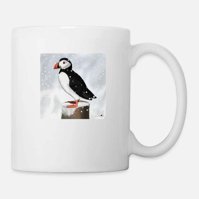 Macareux peint dans la conception d'oiseaux de neige - Mug blanc - blanc
