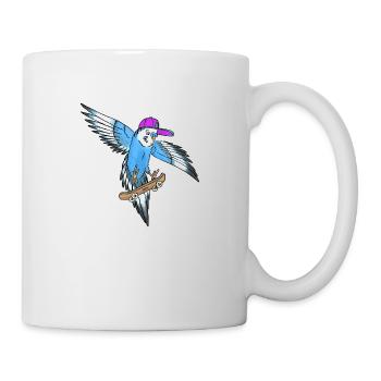 Skateboard Wellensittich (blau, cap lila/türkis) - Tasse - Weiß - Rechts