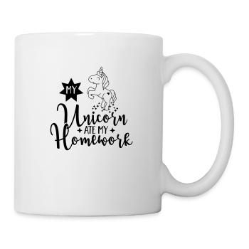 My Unicorn ate my Homework - Hausaufgaben -Einhorn - Tasse - Weiß - Rechts