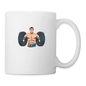 Car mechanic with a car tire - Mug - white - Right