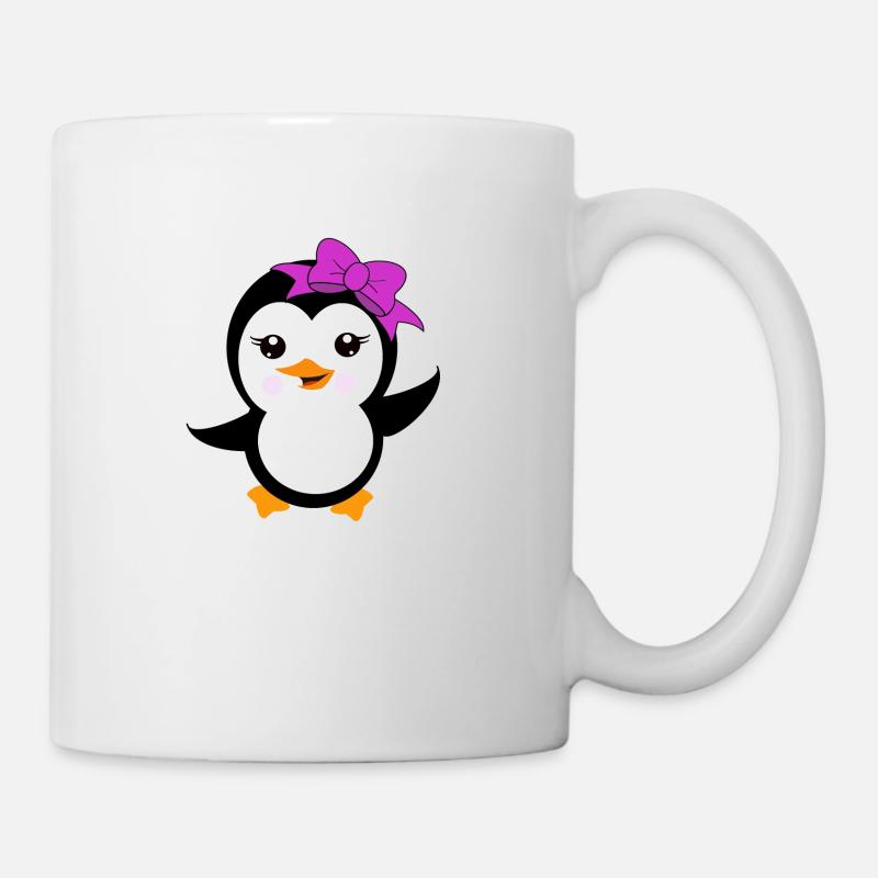 Pinguin mit Lila Schleife - Tasse - Weiß