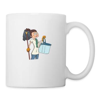Cleaning lady with mop and bucket - Mug - white - Right