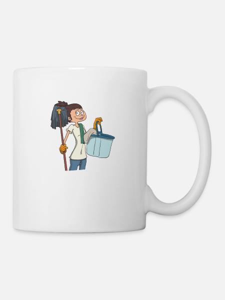 Femme de ménage avec une vadrouille et un seau - Mug blanc - blanc