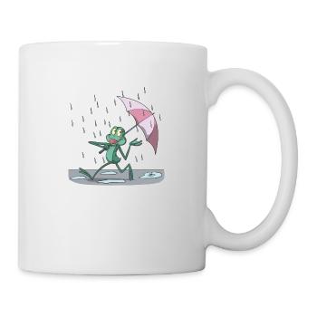 Funny frog in the rain with umbrella - Mug - white - Right