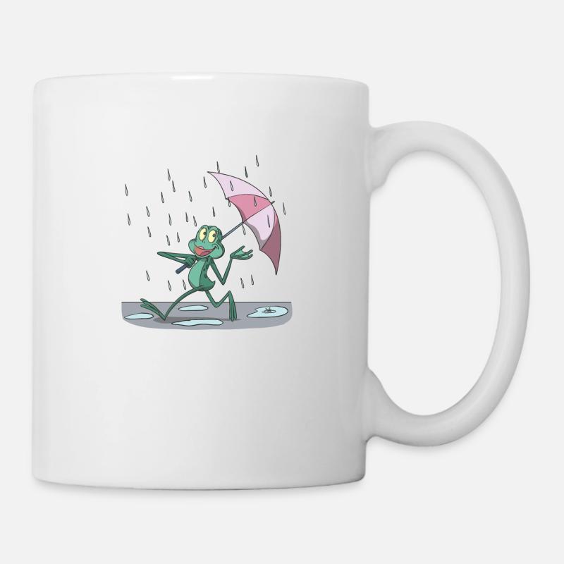 Grenouille drôle sous la pluie avec parapluie - Mug blanc - blanc