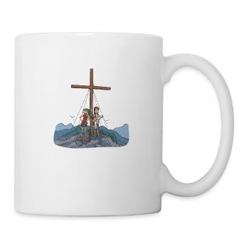 Hikers at the summit cross in the mountains - Mug - white - Right
