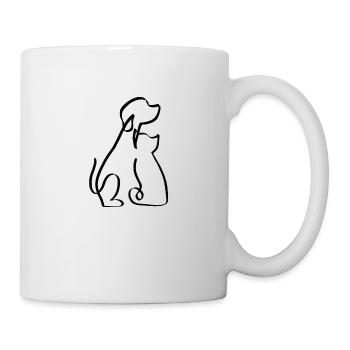 Chien et chat une ligne noir - Mug blanc - blanc - Droite