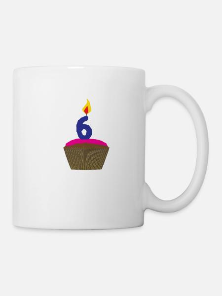 Cupcake mit Kerze Nummer 6 - Tasse - Weiß