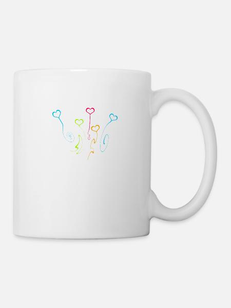 Bunte Herzen verschieden Formen Deko - Tasse - Weiß