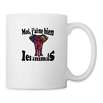 Moi, j aime bien les animals..elephant multicolore - Mug blanc - blanc - Droite
