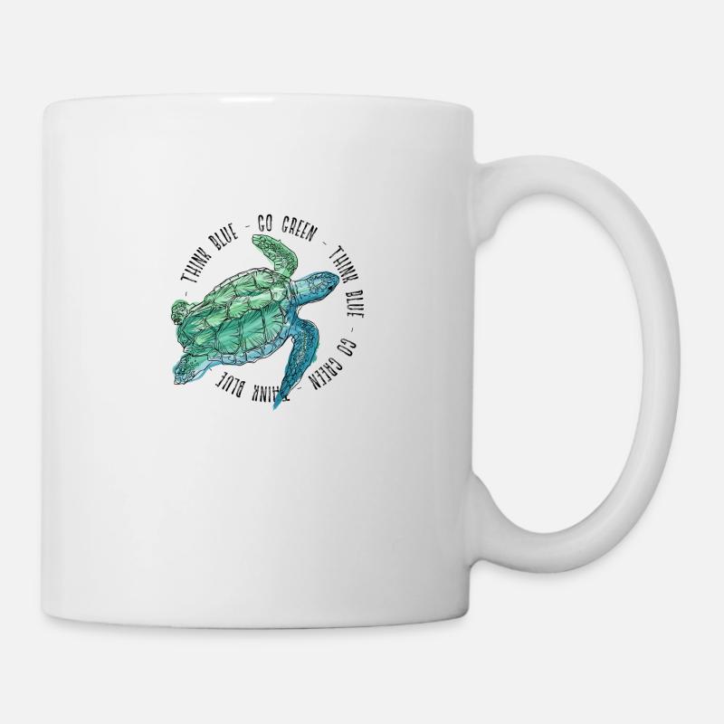 Think Blue Go Green Turtle Save The Ocean - Mug - white