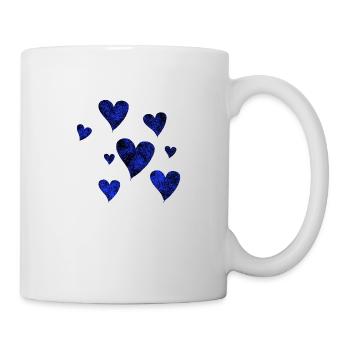 Blaue Herzen Liebe Farbspritzer Schwarz Geschenk - Tasse - Weiß - Rechts