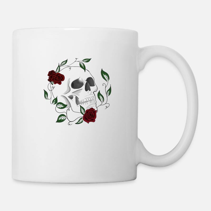 Crâne crâne avec roses X#02 - Mug blanc - blanc