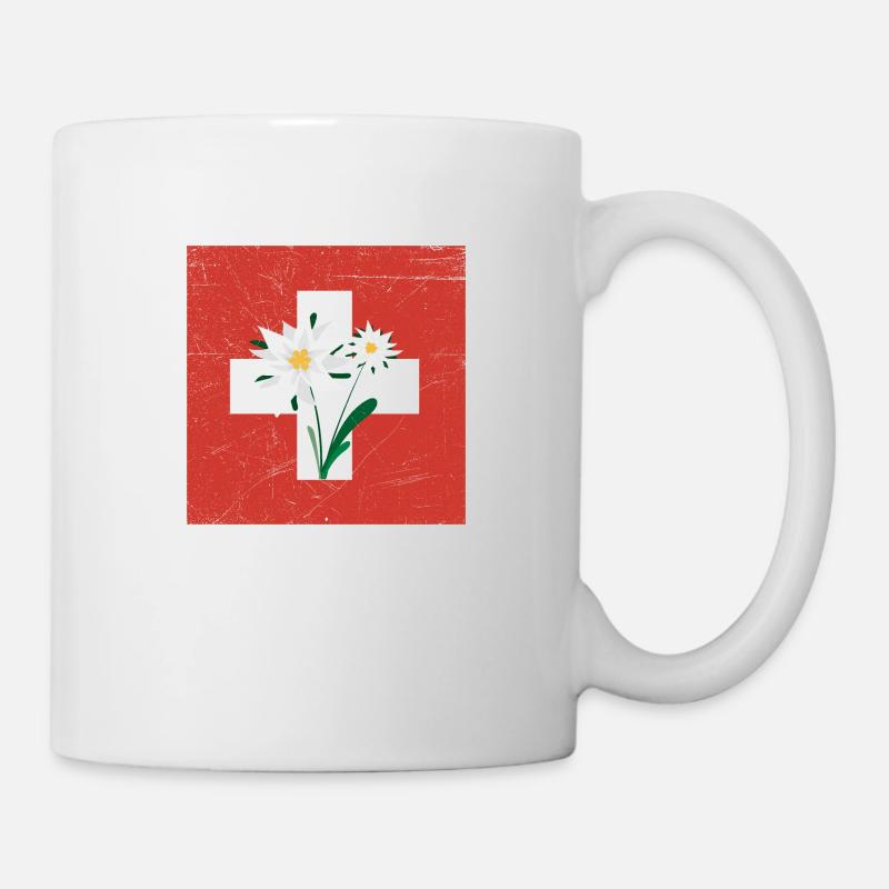 Edelweiss Suisse Drapeau Drôle d’idée cadeau - Mug blanc - blanc
