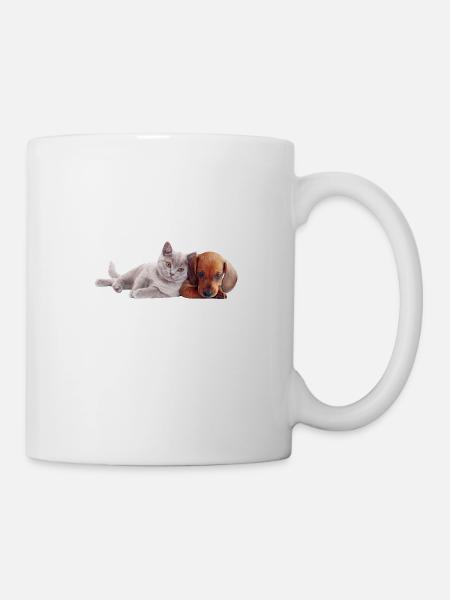 Liebe Hund und Katze umarmen - Tasse - Weiß